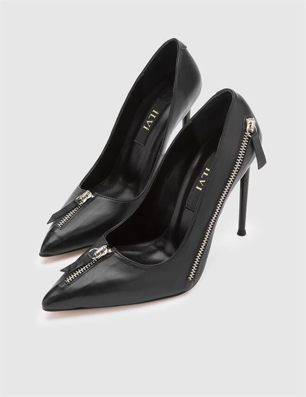 Nellie Hakiki Deri Kadın Siyah Stiletto