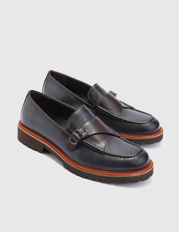 Nello Hakiki Deri Erkek Lacivert Loafer Ayakkabı