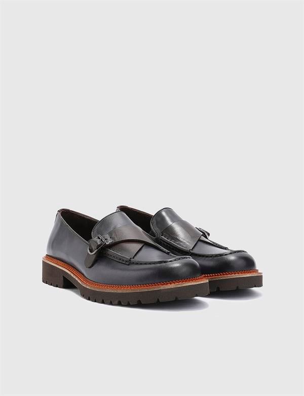 Nello Hakiki Deri Erkek Lacivert Loafer Ayakkabı