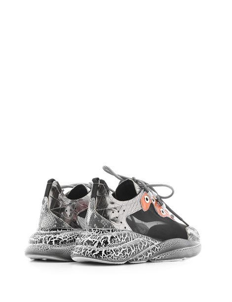 Neyra Women's Sneaker Beige Snake-Black Mesh-Orange Patent Leather
