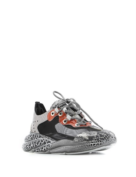 Neyra Women's Sneaker Beige Snake-Black Mesh-Orange Patent Leather