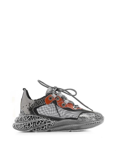 Neyra Women's Sneaker Beige Snake-Black Mesh-Orange Patent Leather