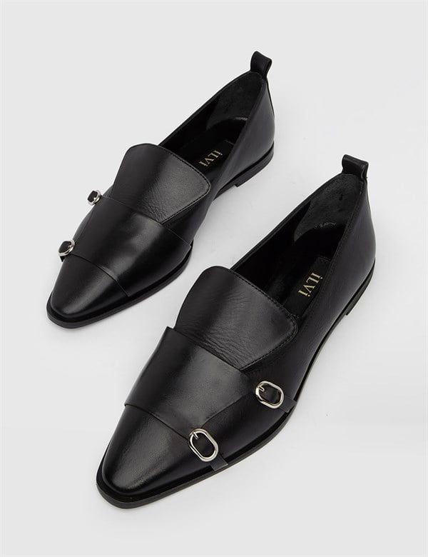 Nikema Black Leather Women's Loafer