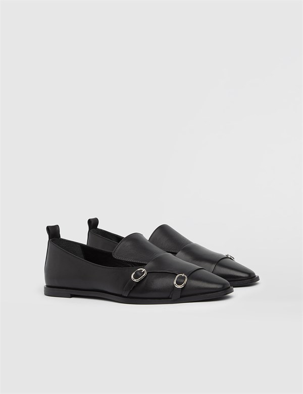 Nikema Black Leather Women's Loafer