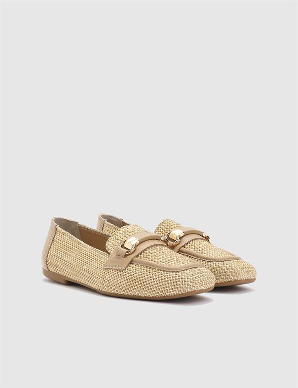 Nina Beige Leather Straw Women's Loafer