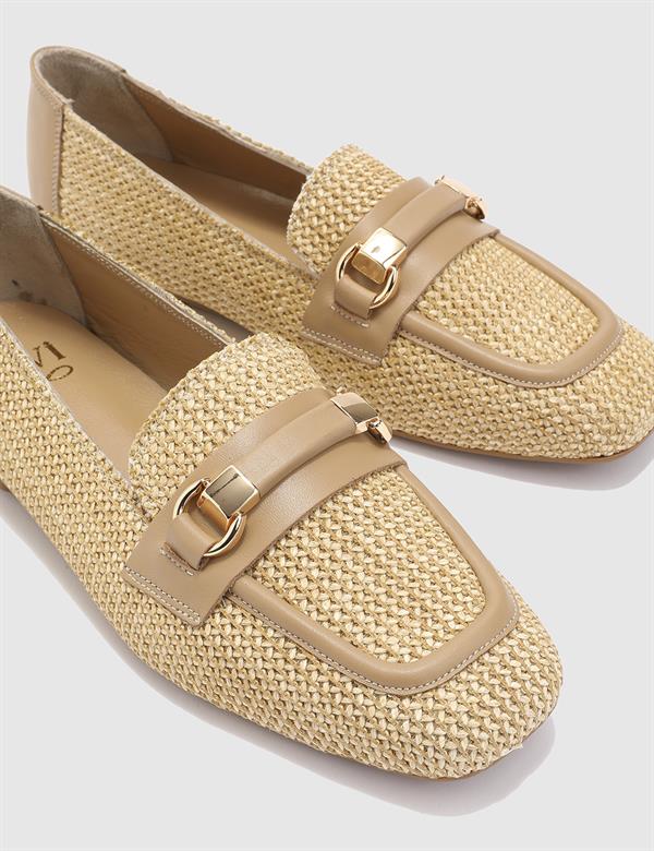 Nina Beige Leather Straw Women's Loafer
