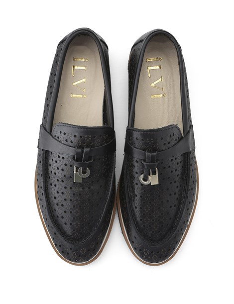 Nunu Women's Moccasin Black Leather