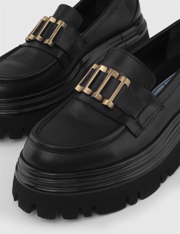 Onta Black Leather Women's Loafer