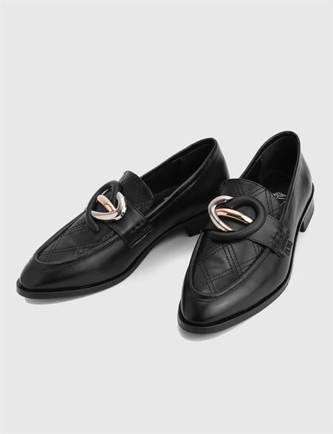 Orsina Hakiki Deri Siyah Kadın Loafer