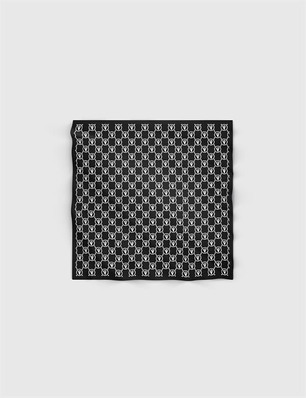 Pori Black-White Silk Twill Women's Bandana