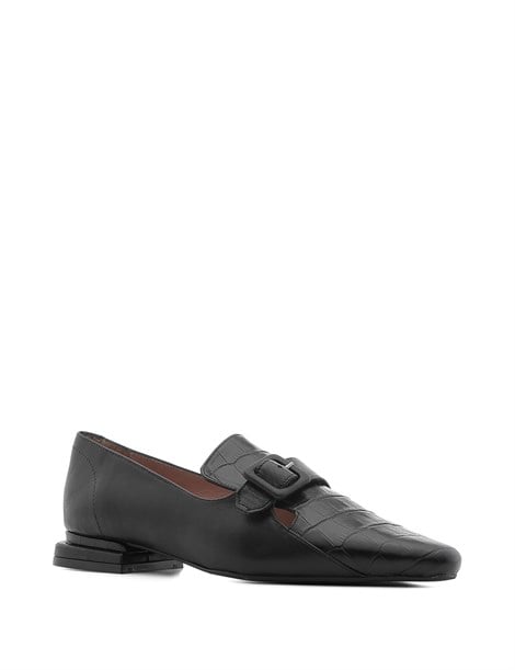 Regina Women's Moccasin Black Crocodile-Black Leather