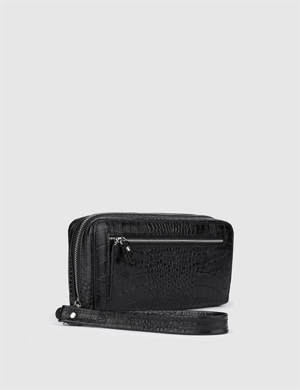 Regulus Black Leather Crocodile Men's Handbag