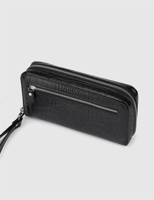 Regulus Black Leather Crocodile Men's Handbag