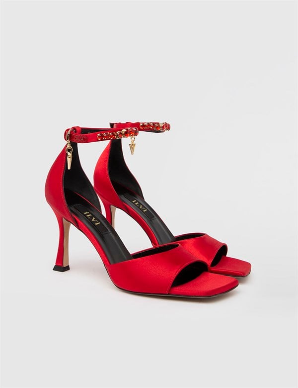 Rian Red Satin Leather Women's Heeled Sandal