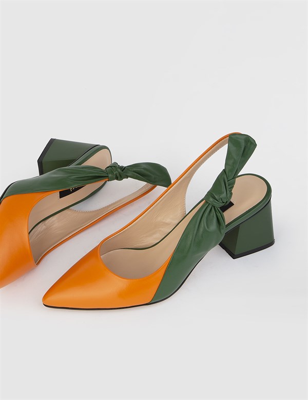 Riku Orange-Green Leather Women's Heeled Sandal