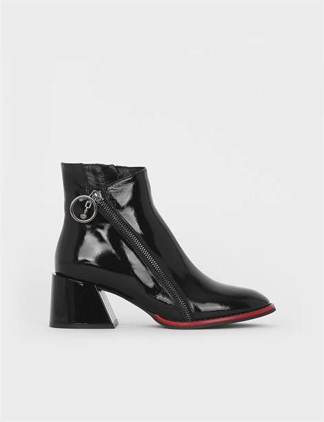 Rita Black Patent Leather Women's Heeled Boot