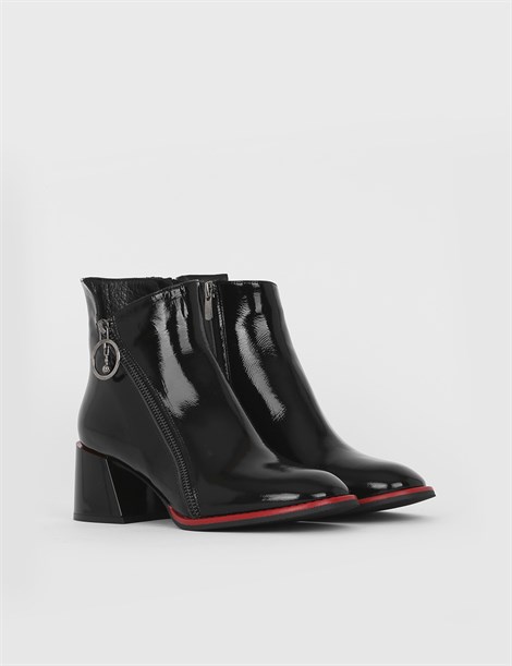 Rita Black Patent Leather Women's Heeled Boot