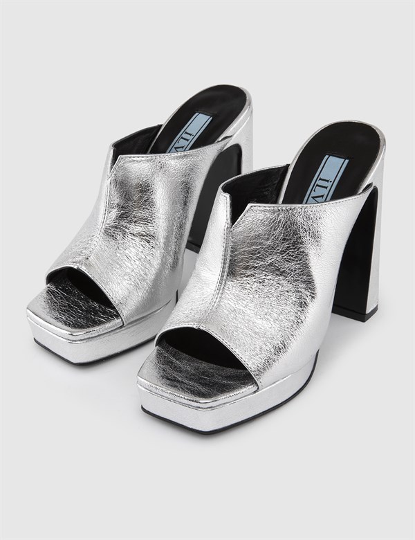 Rodolfo Silver Leather Women's Heeled Slide