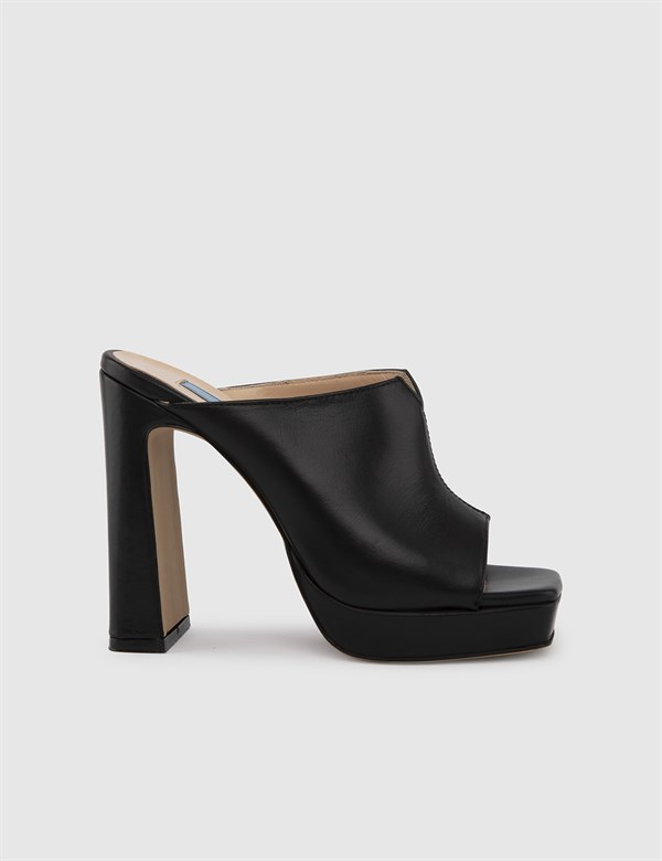 Rodolfo Black Leather Women's Heeled Slide