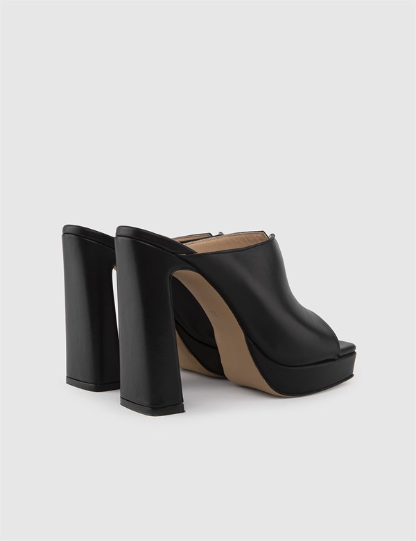 Rodolfo Black Leather Women's Heeled Slide