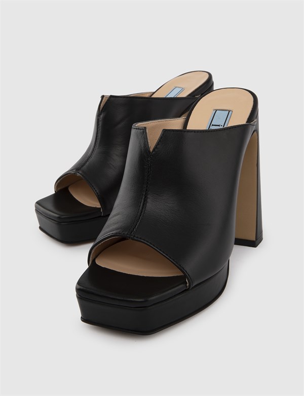 Rodolfo Black Leather Women's Heeled Slide