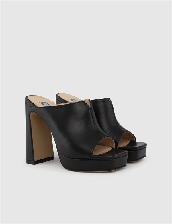 Rodolfo Black Leather Women's Heeled Slide
