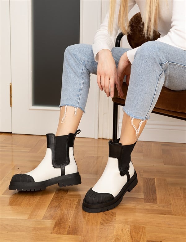 Romke Black-White Leather Women's Boot