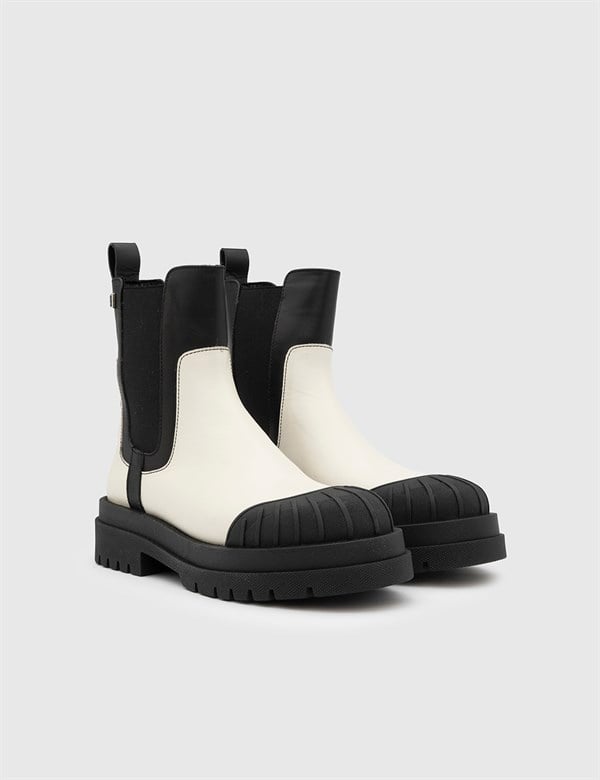 Romke Black-White Leather Women's Boot
