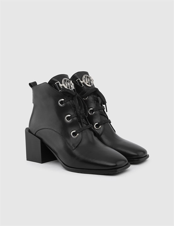 Rosvita Black Leather Women's Heeled Boot