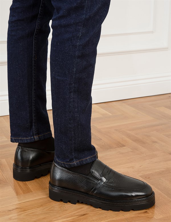 Roxo Black Floater Leather Men's Daily Shoe