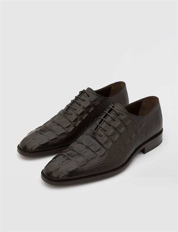 Rubus Antique Brown Leather Men's Classic Shoe with Crocodile Print