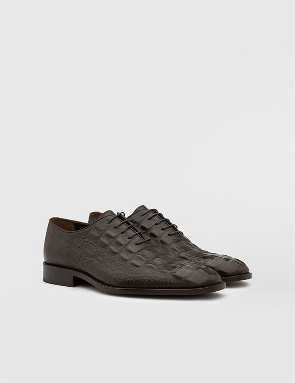 Rubus Antique Brown Leather Men's Classic Shoe with Crocodile Print