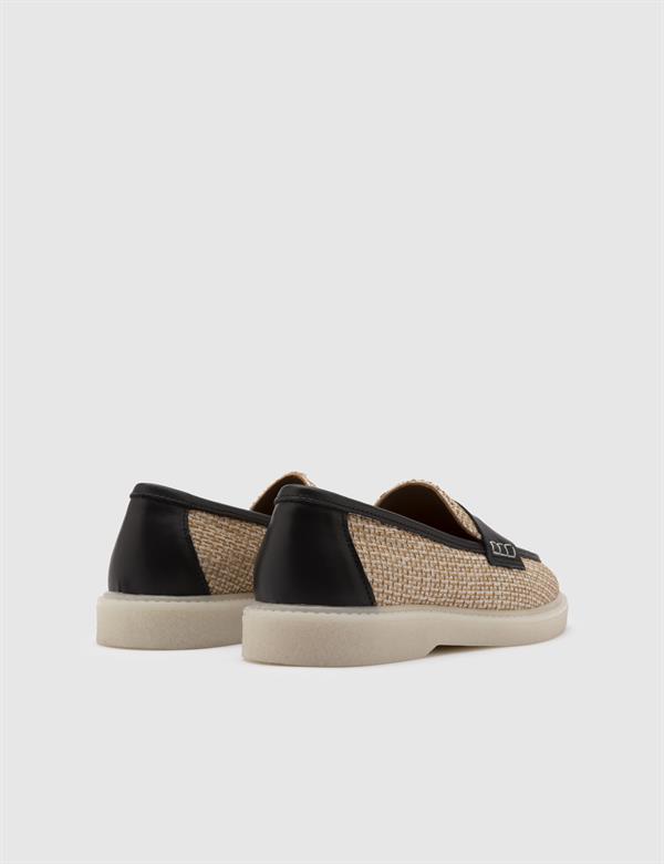 Saija Black Leather-Linen Women's Loafer