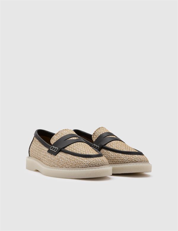 Saija Black Leather-Linen Women's Loafer