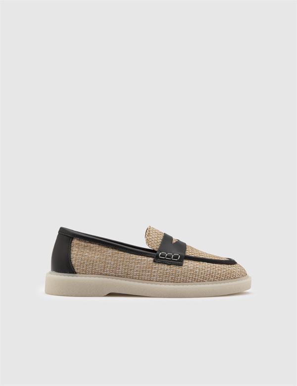 Saija Black Leather-Linen Women's Loafer