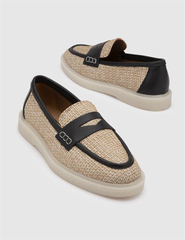 Saija Black Leather-Linen Women's Loafer