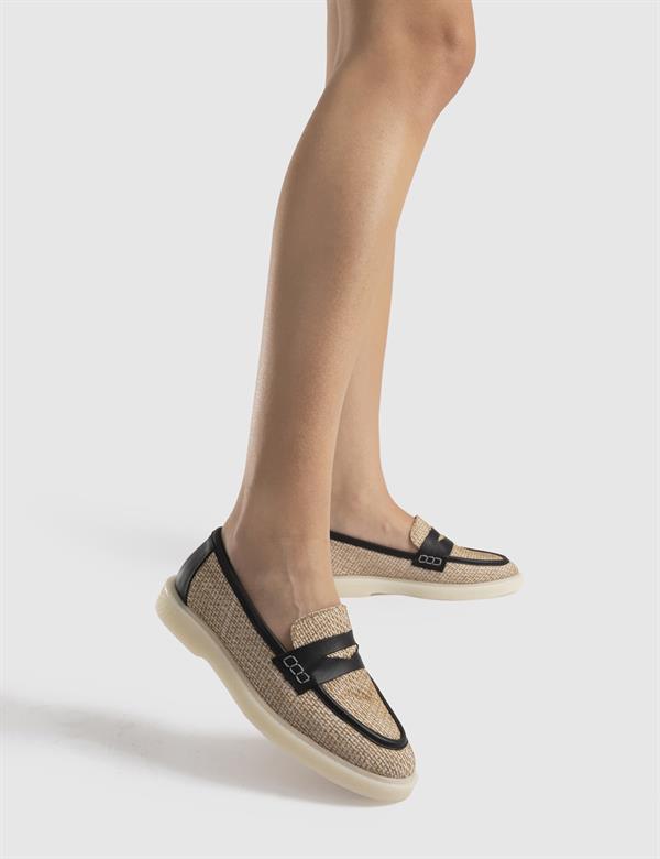 Saija Black Leather-Linen Women's Loafer