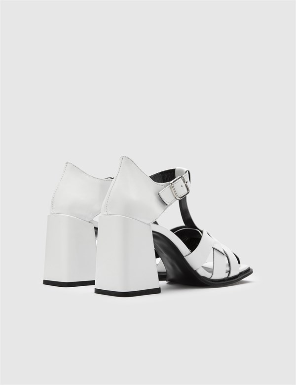 Salvad White Leather Women's Heeled Sandal