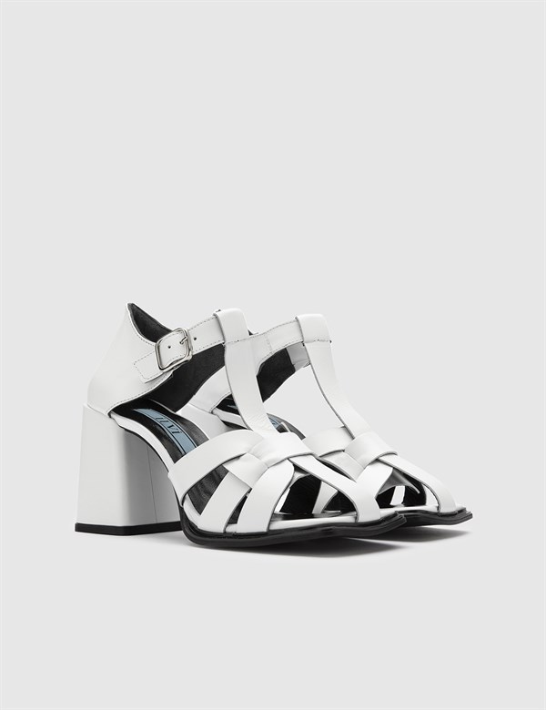 Salvad White Leather Women's Heeled Sandal