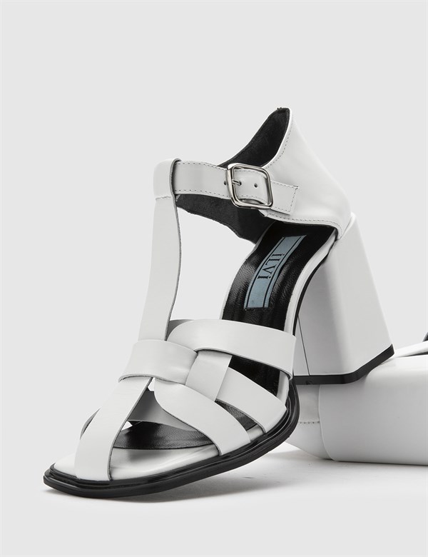 Salvad White Leather Women's Heeled Sandal