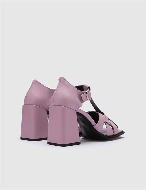 Salvad Pink Leather Women's Heeled Sandal