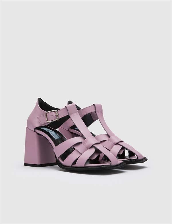 Salvad Pink Leather Women's Heeled Sandal