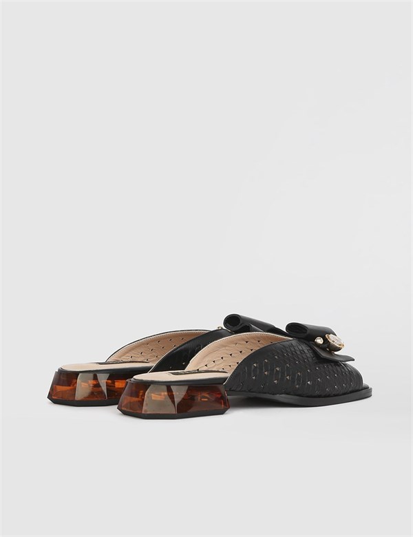 Sansa Black Leather Women's Slide