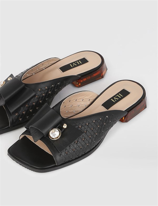Sansa Black Leather Women's Slide