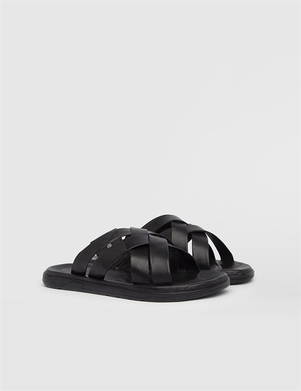 Semtse Black Nappa Leather Men's Slipper
