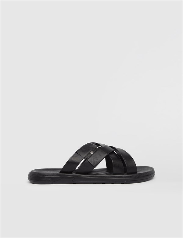 Semtse Black Nappa Leather Men's Slipper