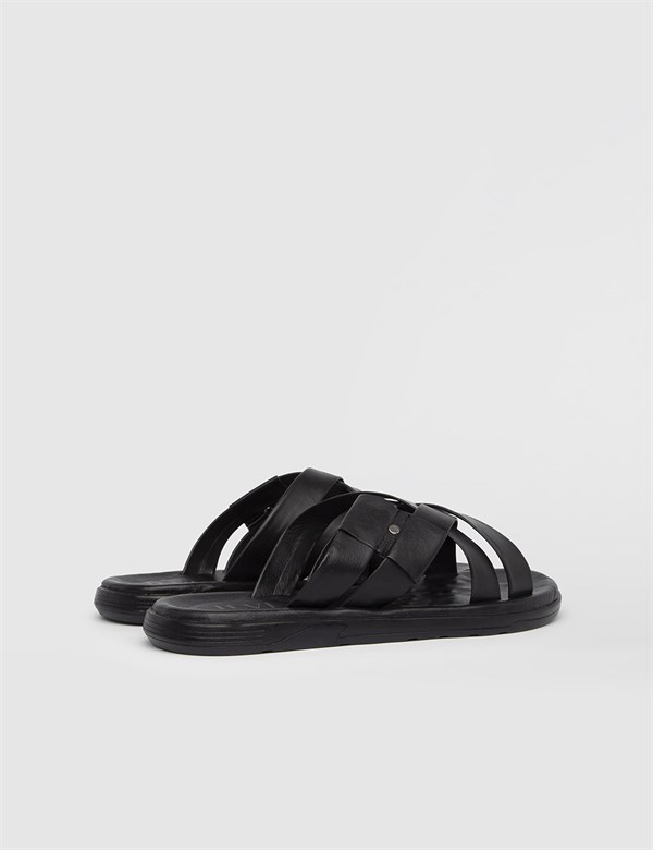 Semtse Black Nappa Leather Men's Slipper