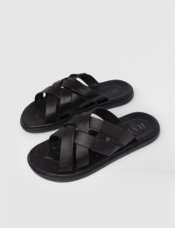 Semtse Black Nappa Leather Men's Slipper
