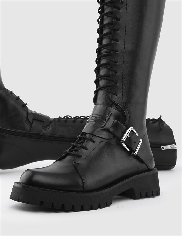 Sered Black Leather Women's High Boot