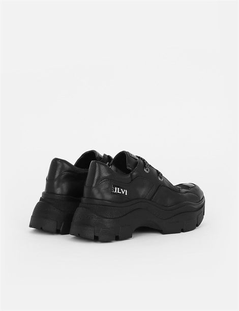 Seyo Black Leather-Black Suede-Black Stretch Women's Sneaker